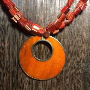 Beautiful Orange and Rust Shell and Glass necklace